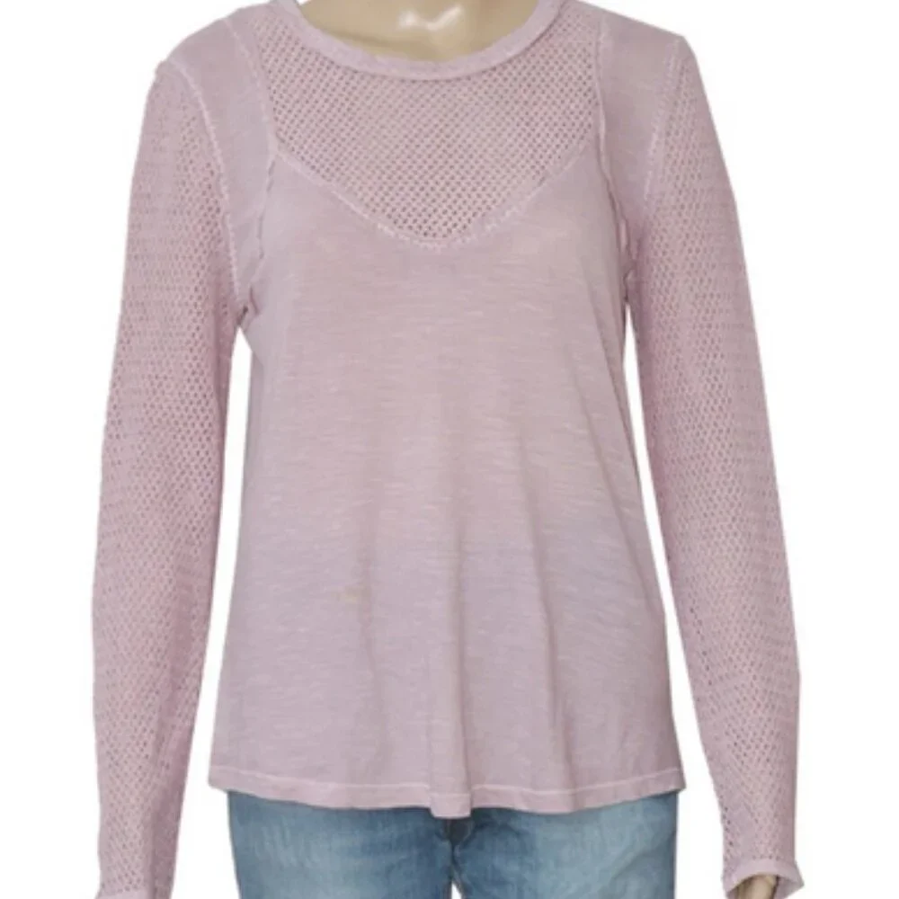 Free People Solar Eclipse Top We The Free Mesh Long Sleeve Mauve XL